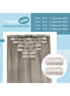 Fshine Clip In Hair Extensions Human Hair 14 Inch Highlighted Hair Clip In Dirty Blonde Mixed With Platinum Blonde Remy Hair Extensions Clip In Human Hair Straight Hair 120G 7Pcs  - Image 3