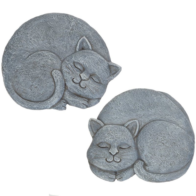 Bits and Pieces  Set of 2 Sleeping Cat Garden Stones 2 pc  Garden Dcor for Lawn Patio or Yard  Durable Polyresin Garden Stones