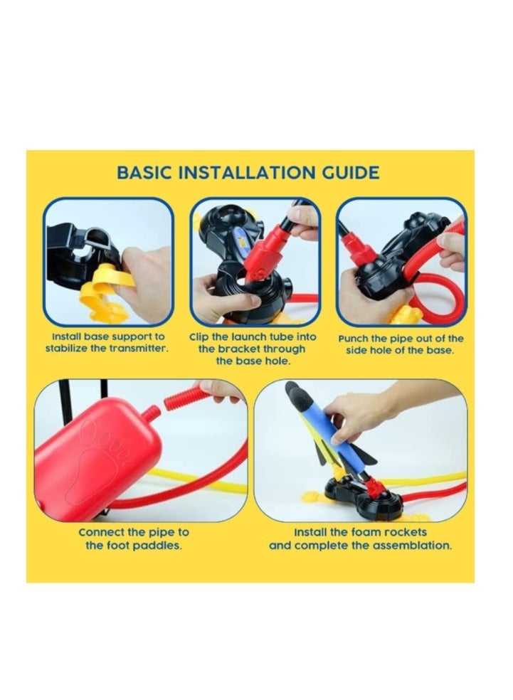 JUNI Dual Stomp Rocket Launcher Toy For Kids Outdoor Shoots Up To 100 Feet Jump Rocket Set 6 Foam Rockets And 2 Stomp Launcher - Image 3