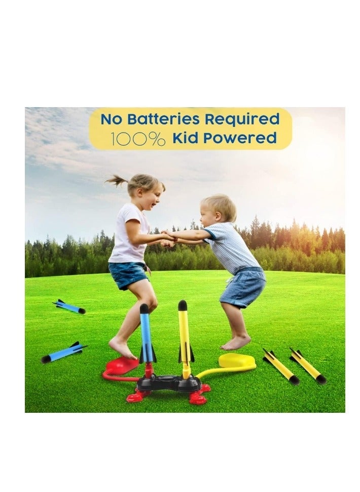 JUNI Dual Stomp Rocket Launcher Toy For Kids Outdoor Shoots Up To 100 Feet Jump Rocket Set 6 Foam Rockets And 2 Stomp Launcher - Image 4