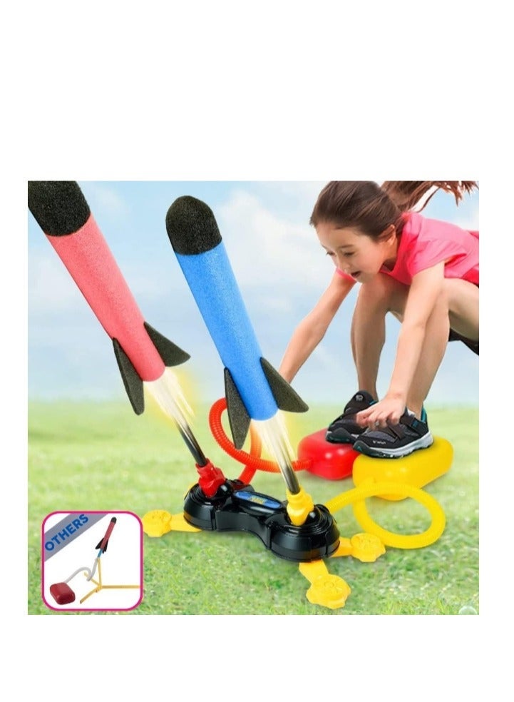 JUNI Dual Stomp Rocket Launcher Toy For Kids Outdoor Shoots Up To 100 Feet Jump Rocket Set 6 Foam Rockets And 2 Stomp Launcher - Image 2