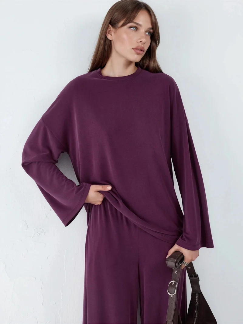 بوسيم BUSEM Relaxed Fit Crew Neck Long Sleeve Blouse