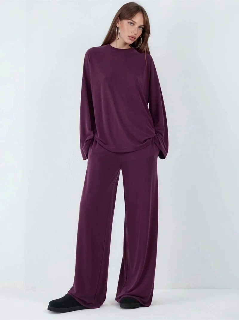 بوسيم BUSEM Relaxed Fit Crew Neck Long Sleeve Blouse