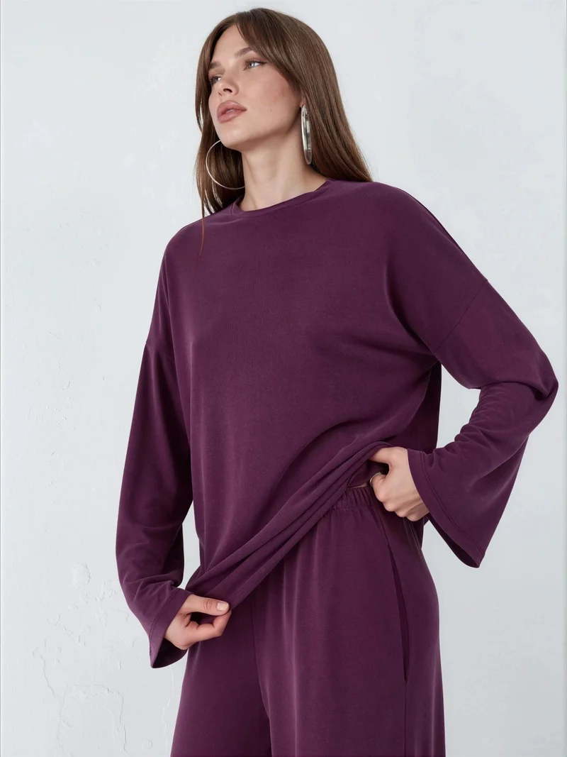بوسيم BUSEM Relaxed Fit Crew Neck Long Sleeve Blouse
