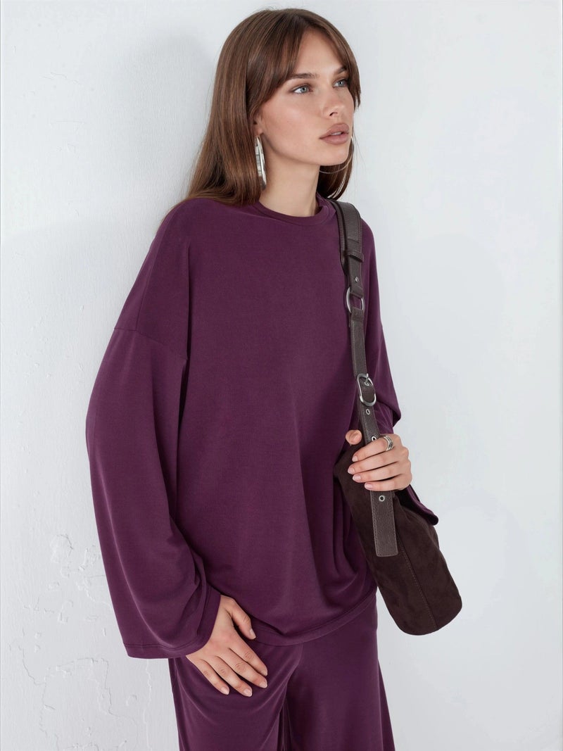 BUSEM Relaxed Fit Crew Neck Long Sleeve Blouse - Image 4