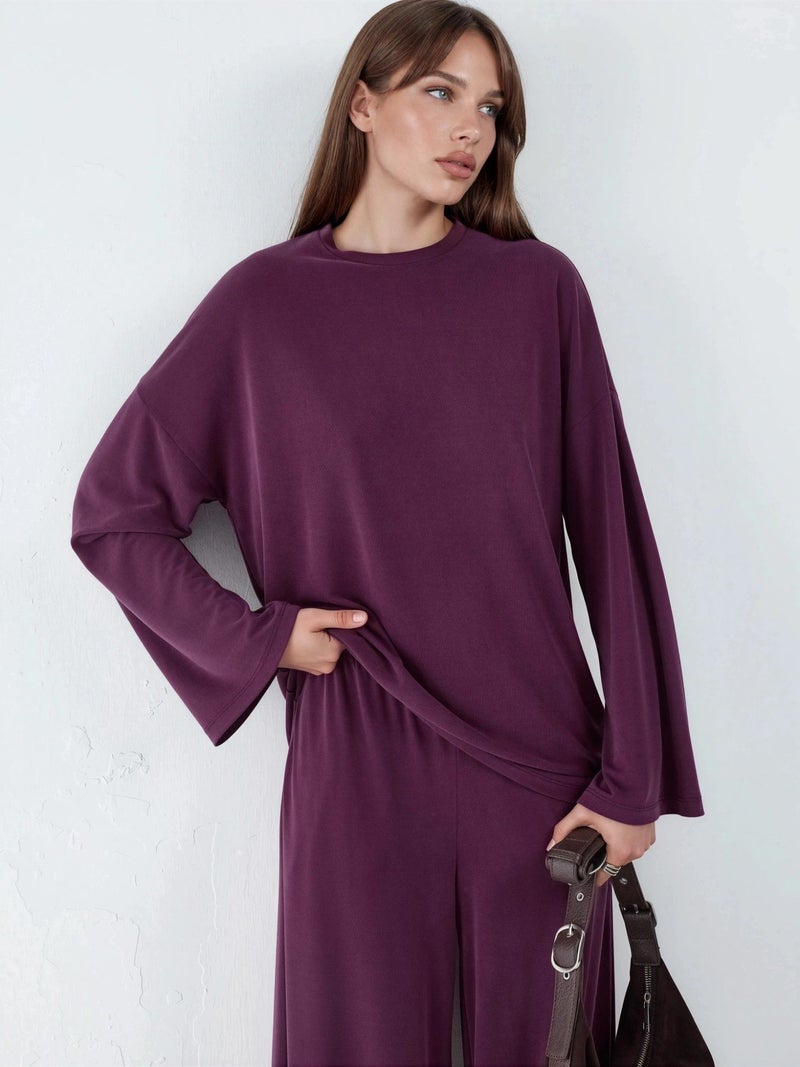 BUSEM Relaxed Fit Crew Neck Long Sleeve Blouse - Image 1