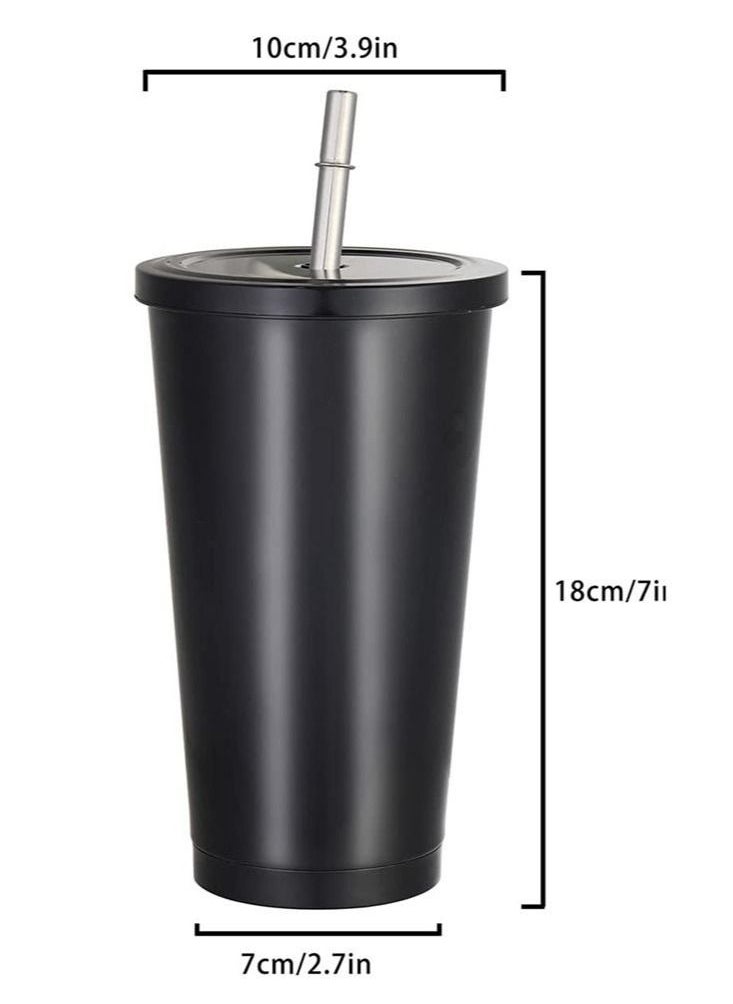 Generic - Reusable Iced Coffee Cup Tumbler with Straw and Lid for Adults, 17oz 500ml Vacuum Insulated Leakproof Cola Coffee Mug, Stainless Steel Water Cup for Cold or Warm Hot Drinking, Black - Image 1