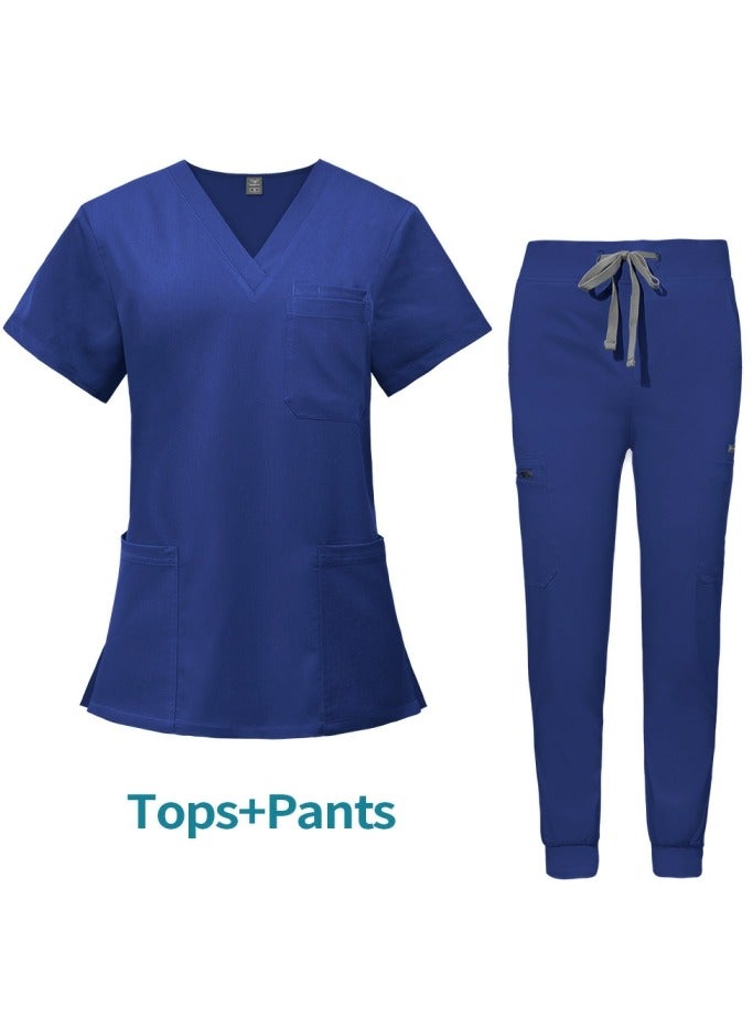 Loquat Medical Uniform Scrubs 2 Piece Set V-Neck Top and Jogger Pants Suit Royal Blue - Image 1