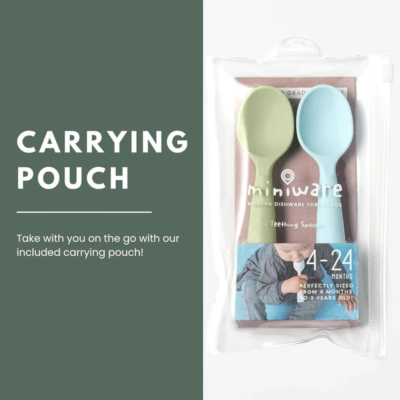 Miniware Silicone Baby Spoon for Training - BPA Free Baby Utensils - Baby Spoons Self Feeding 6 Months | 100% Food Grade Silicone - Modern & Dishwasher Safe Toddler Spoons (Aqua and Pistachio) - Image 4