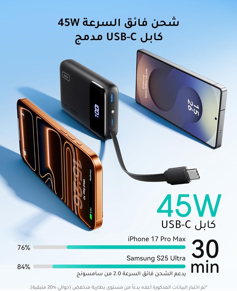 INIU 45W Power Bank, Smallest 20000mAh Portable Charger with Build in USB-C Cable, Fast Charging USB C in&Out Battery Pack, Travel Phone Charger for iPhone 17 16 Samsung S25 S24 Huawei Honor iPad etc - Image 4