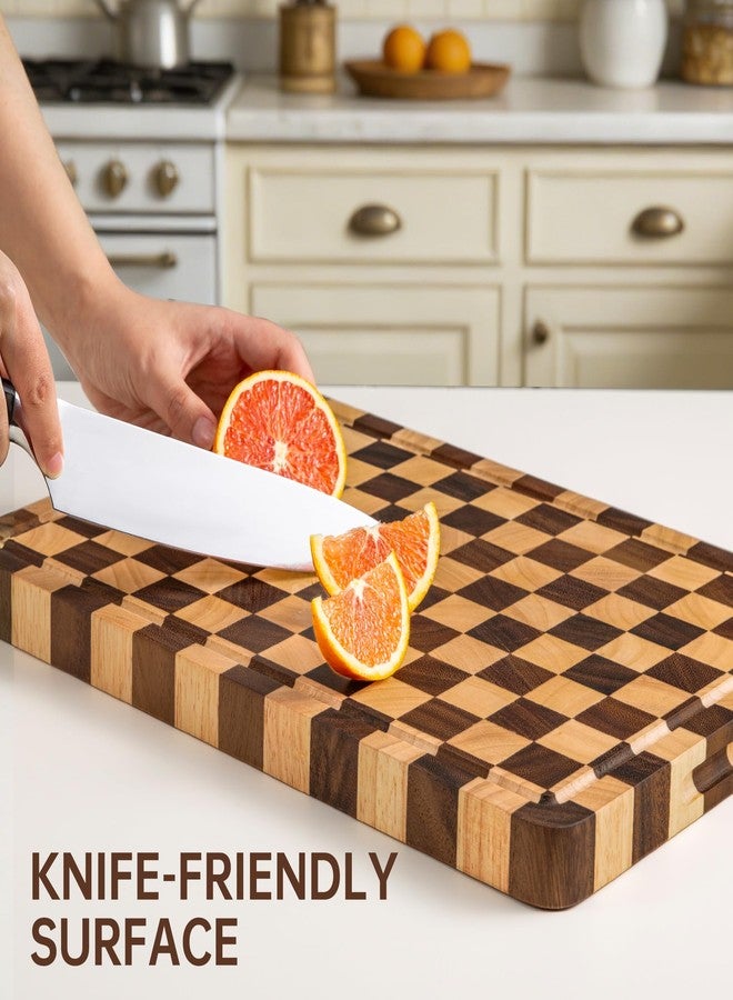 FYCTIO Wooden Cutting Boards for Kitchen, Checkeredboard Cutting Board 1.2" Thickened, Walnut Chopping Board with Juice Grooves & Handles, Double-sided Butcher Block with Gift Box, 17" x 12" - Image 4