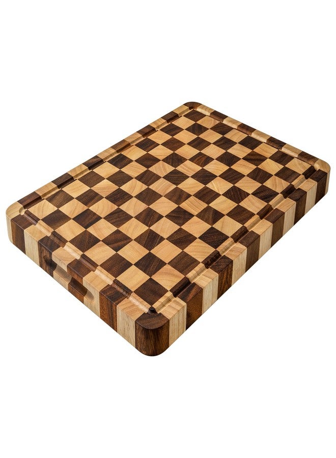 FYCTIO Wooden Cutting Boards for Kitchen, Checkeredboard Cutting Board 1.2" Thickened, Walnut Chopping Board with Juice Grooves & Handles, Double-sided Butcher Block with Gift Box, 17" x 12" - Image 1