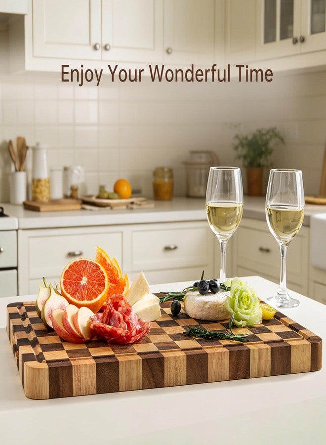 FYCTIO Wooden Cutting Boards for Kitchen, Checkeredboard Cutting Board 1.2" Thickened, Walnut Chopping Board with Juice Grooves & Handles, Double-sided Butcher Block with Gift Box, 17" x 12" - Image 5