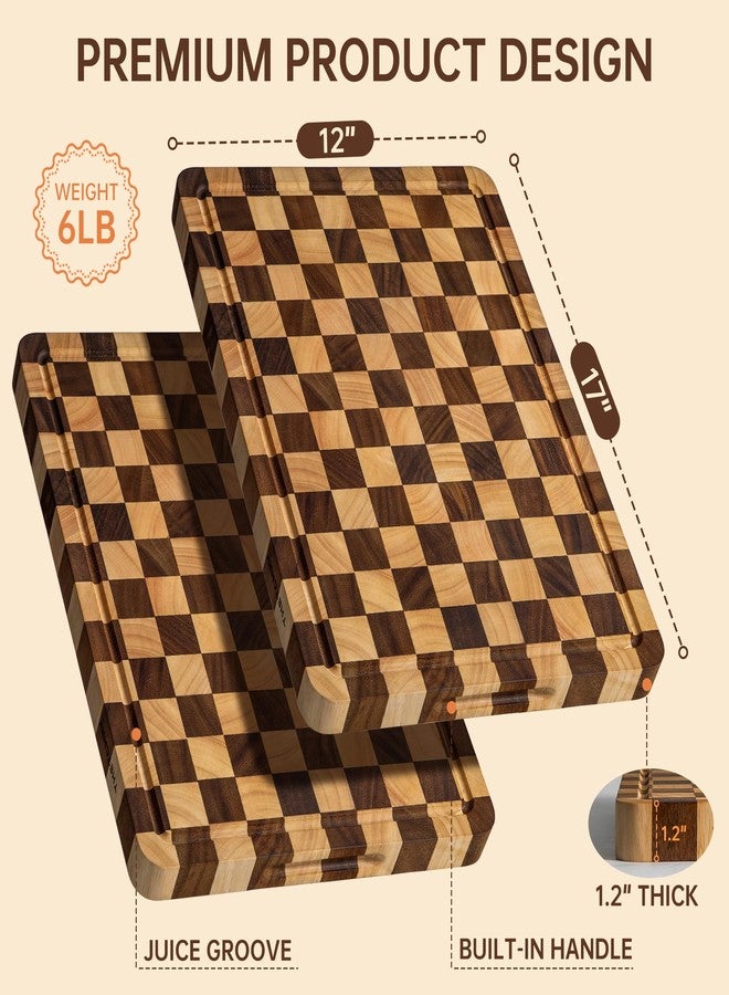 FYCTIO Wooden Cutting Boards for Kitchen, Checkeredboard Cutting Board 1.2" Thickened, Walnut Chopping Board with Juice Grooves & Handles, Double-sided Butcher Block with Gift Box, 17" x 12" - Image 2