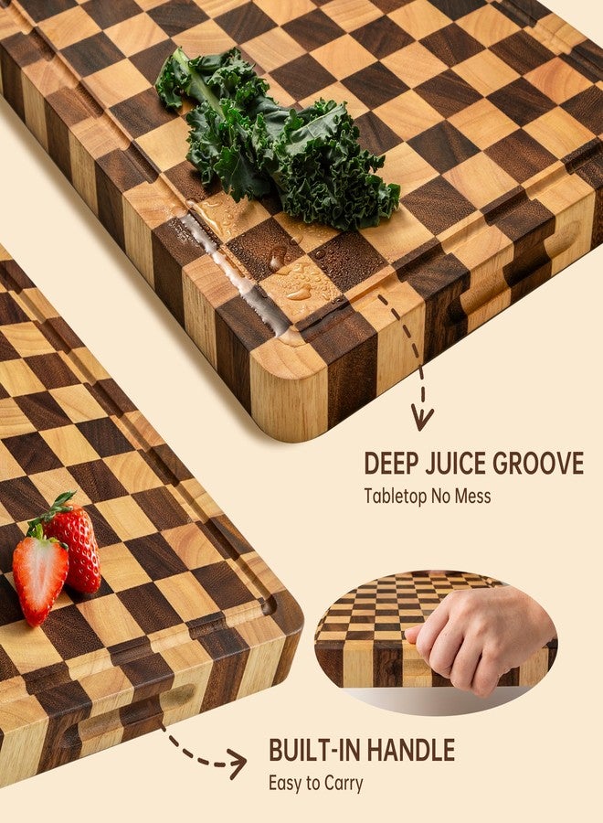 FYCTIO Wooden Cutting Boards for Kitchen, Checkeredboard Cutting Board 1.2" Thickened, Walnut Chopping Board with Juice Grooves & Handles, Double-sided Butcher Block with Gift Box, 17" x 12" - Image 3