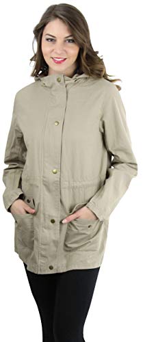 ToBeInStyle Drawstring Waist Women's Hooded Jacket - Plaid Lined- Classic Khaki- Small - Image 1