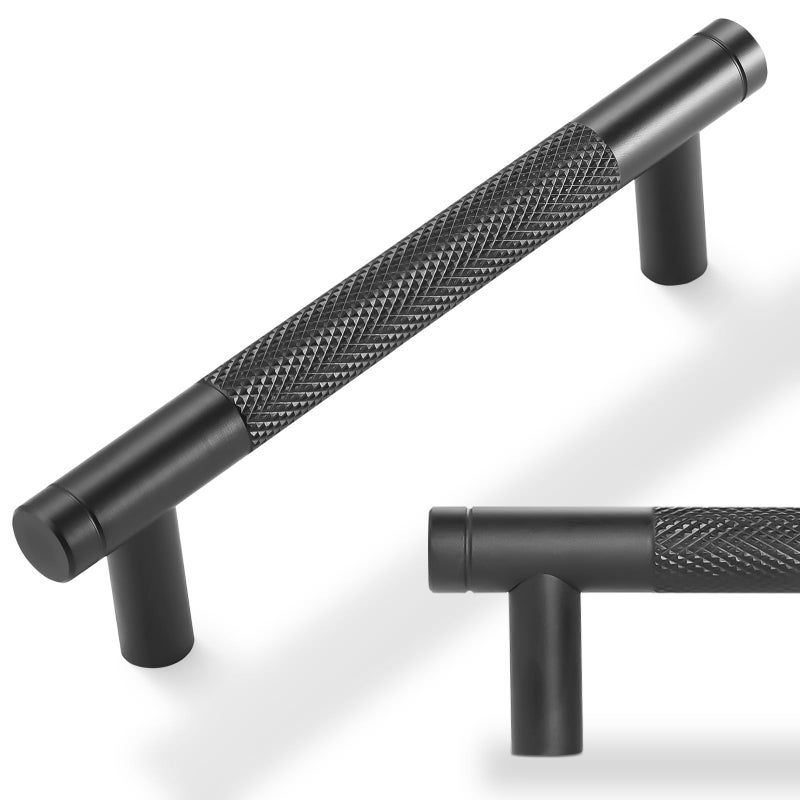 POVEFONK 10 Pack 334 inch96mm Matte Black Kitchen Cabinet Handles Knurled Cabinet Pulls Black Drawer Pulls Kitchen Hardware - Image 2