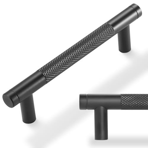 POVEFONK 10 Pack 334 inch96mm Matte Black Kitchen Cabinet Handles Knurled Cabinet Pulls Black Drawer Pulls Kitchen Hardware - Image 1