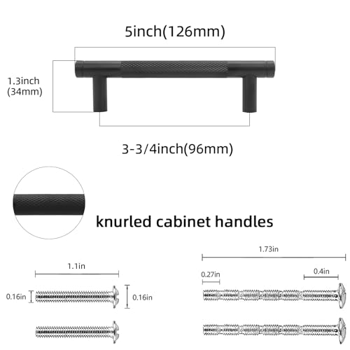 POVEFONK 10 Pack 334 inch96mm Matte Black Kitchen Cabinet Handles Knurled Cabinet Pulls Black Drawer Pulls Kitchen Hardware - Image 3