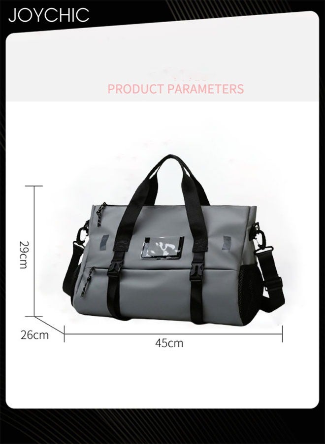 جوي شيك حقيبة يوجا قابلة للحمل مقاومة للماء من أكسفورد، سعة كبيرة، حقيبة رياضية للسفر والجيم، حقيبة أمتعة متعددة الوظائف مع حجرة للأحذية، رمادية للرجال والنساء - Image 4