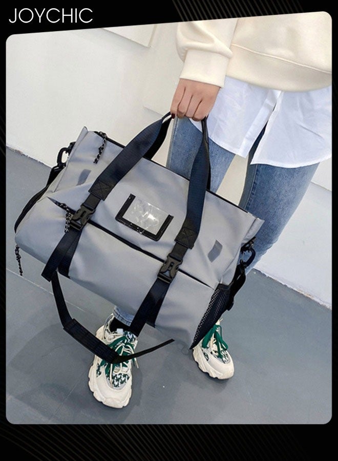 جوي شيك حقيبة يوجا قابلة للحمل مقاومة للماء من أكسفورد، سعة كبيرة، حقيبة رياضية للسفر والجيم، حقيبة أمتعة متعددة الوظائف مع حجرة للأحذية، رمادية للرجال والنساء - Image 1