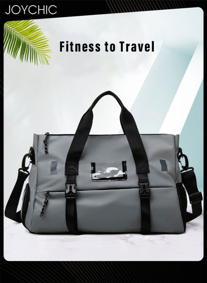 جوي شيك حقيبة يوجا قابلة للحمل مقاومة للماء من أكسفورد، سعة كبيرة، حقيبة رياضية للسفر والجيم، حقيبة أمتعة متعددة الوظائف مع حجرة للأحذية، رمادية للرجال والنساء - Image 2