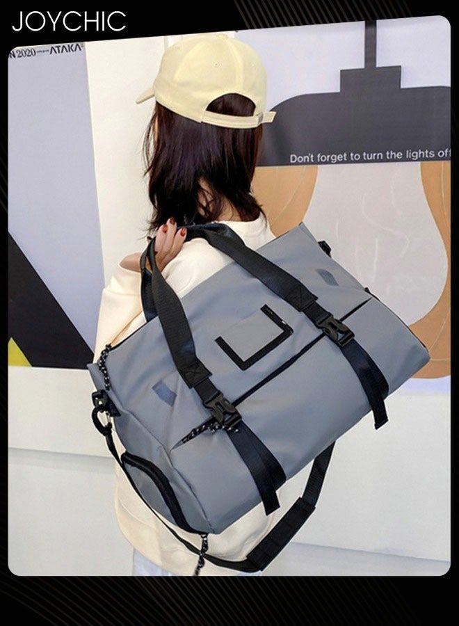 جوي شيك حقيبة يوجا قابلة للحمل مقاومة للماء من أكسفورد، سعة كبيرة، حقيبة رياضية للسفر والجيم، حقيبة أمتعة متعددة الوظائف مع حجرة للأحذية، رمادية للرجال والنساء - Image 3