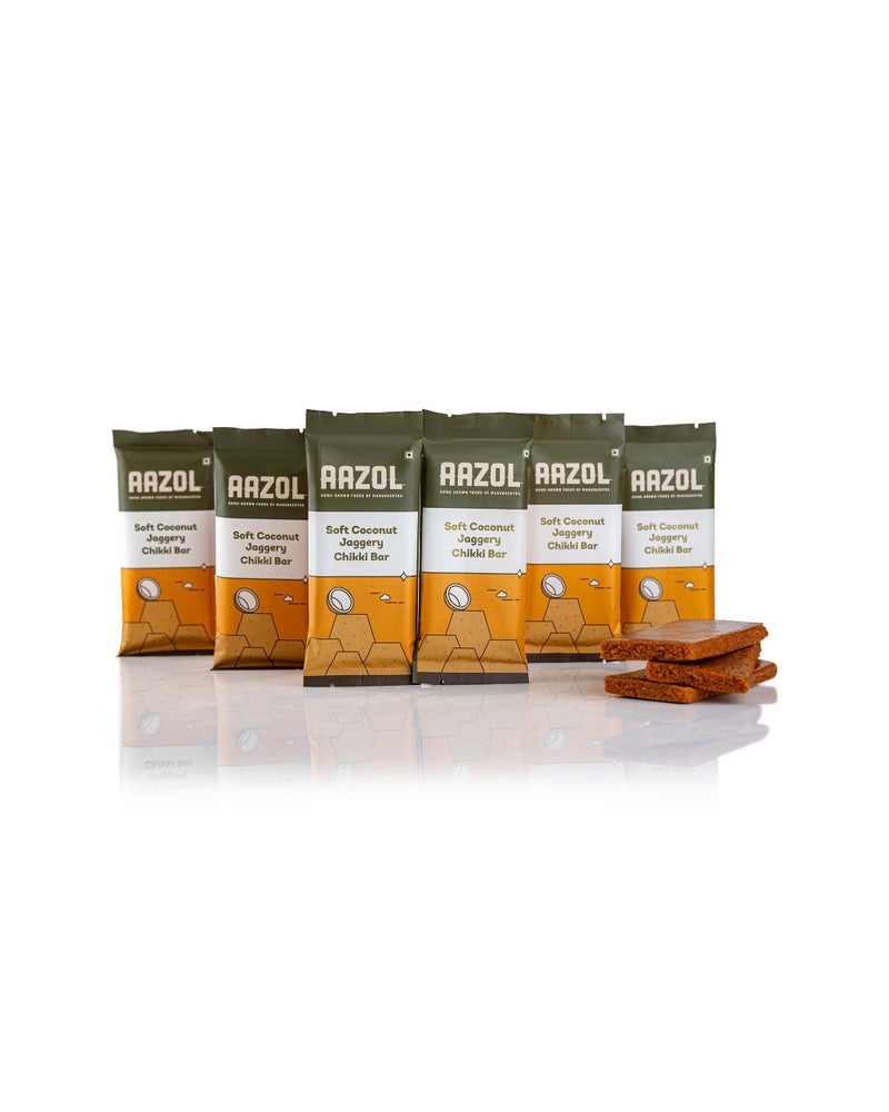 Aazol Soft Coconut Jaggery Chikki Bar (Pack of 6) | High-energy Snacks Bar | Contains Nutritious Coconut and Mineral-rich Liquid Jaggery | Soft Crumbly Texture | No Refined Sugar or Preservatives‚Ä¶ - Image 1
