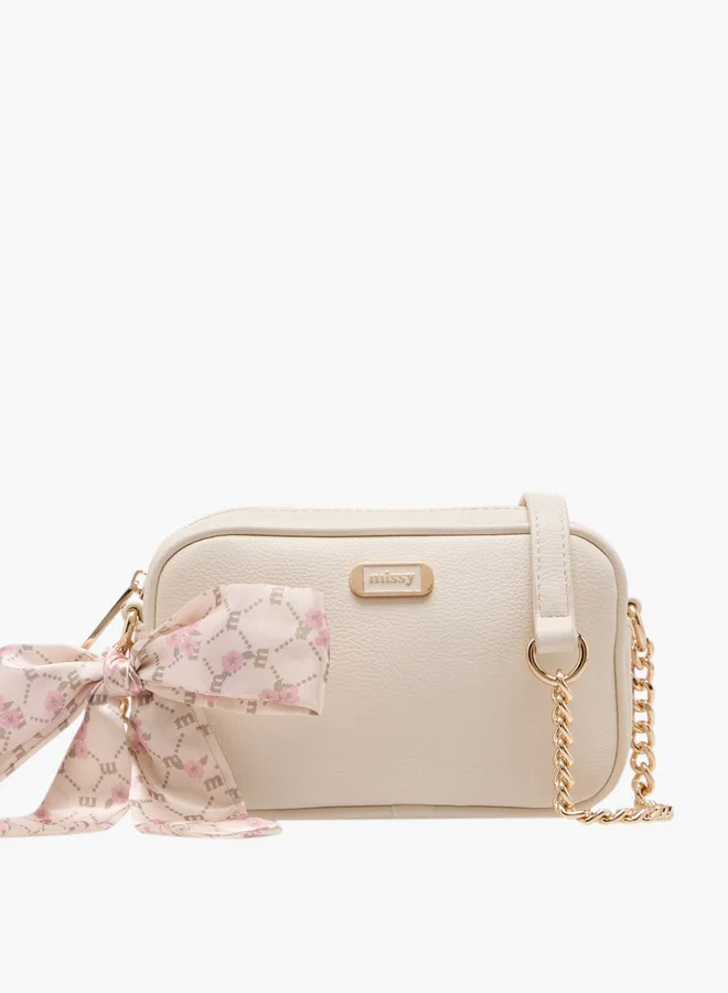 MISSY Women's Scarf Accent Crossbody Bag with Chain Accent Strap and Zip Closure