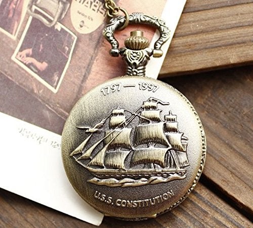 Infinite U Retro Ancient Sailboat/Warships/Pirate Ship Pendant Quartz Pocket Watch Long Necklace with Gift Bag for Men/Women - Image 5