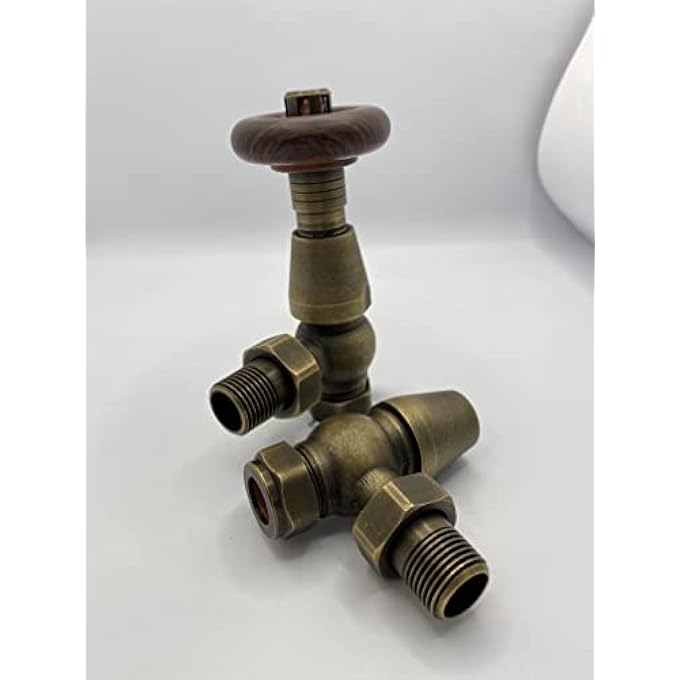 THERMOSTATIC RADIATOR VALVES - ANGLED ANTIQUE BRASS CHELSEA TRV - TRADITIONAL DESIGN 1/2" X 15MM METAL HEAD RADIATOR VALVES - Image 3