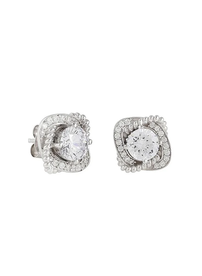 فويلا 925 Sterling Silver CZ Enchanting Shell Shaped Stone Stud Earrings