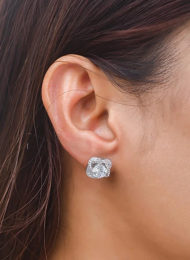 فويلا 925 Sterling Silver CZ Enchanting Shell Shaped Stone Stud Earrings