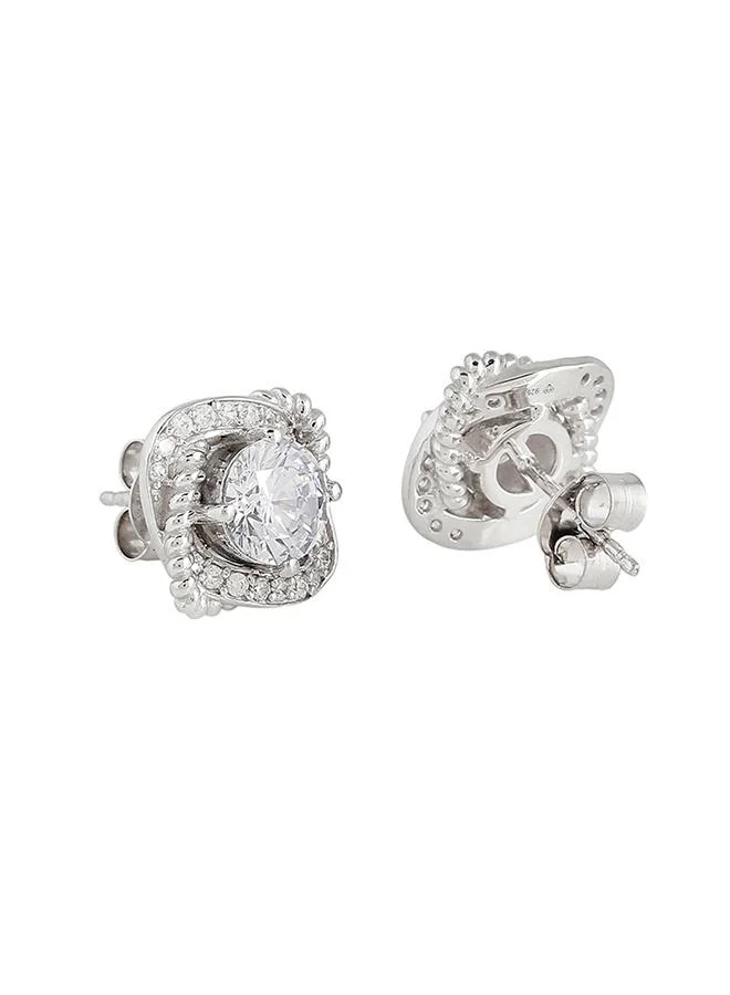 فويلا 925 Sterling Silver CZ Enchanting Shell Shaped Stone Stud Earrings