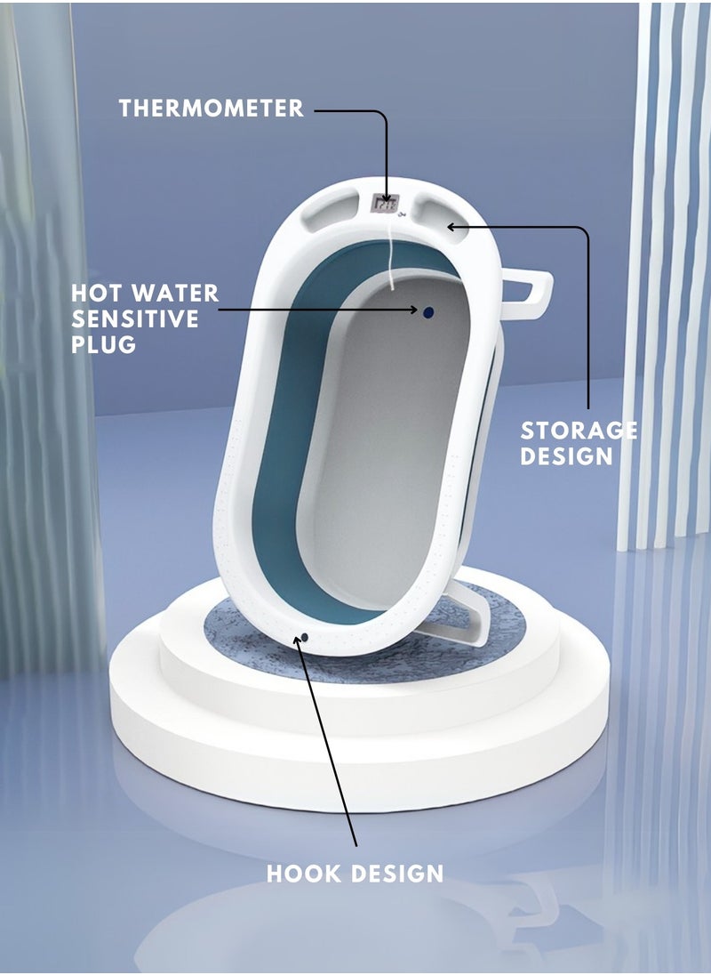 Moms Magic Foldable Bathtub with Thermometer – Storage Box, Easy to Clean, Color-Changing Water Plug, Comfortable for Babies to Sit or Lie Down  - Image 5