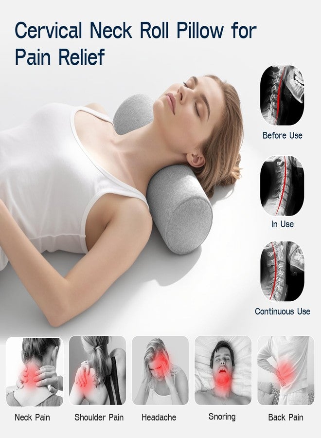 Forcanby Neck Roll Pillow, Memory Foam Neck Support Pillows, Round Neck Pillows, Cylinder Bolster Pillows for Bed, Couch, and Yoga, Removable Washable Cover,15.7 * 5 * 5 inch (Grey) - Image 4
