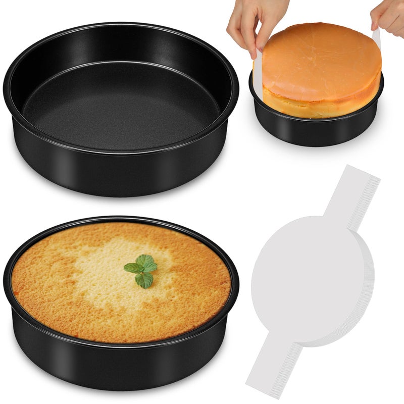 AWTBDP 10 Inch Cake Pan Set of 2, Nonstick Round Cake Pans with 60PCS Pre-cut Parchment Paper for Christmas Birthday Thanksgiving, Circle Cake Pan for Baking Layer Cakes Deep-Dish Pizza Pie, Dishwasher Safe - Image 1