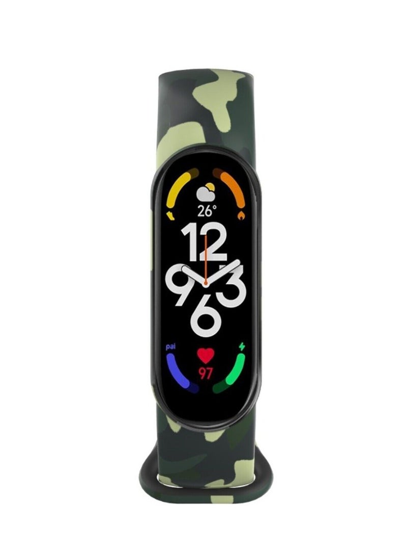 HEXABEX Replacement Mi Band 7 Strap Band Camouflage Silicone Army Green  - Image 2