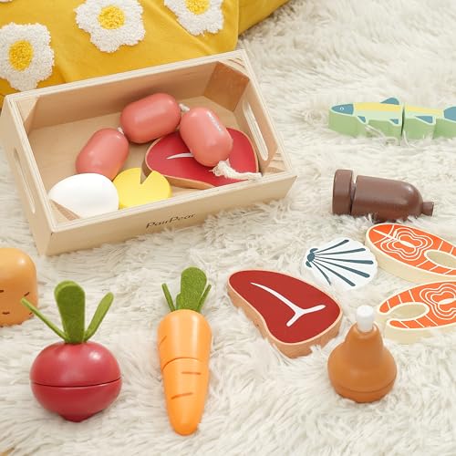PairPear Wooden Toys Play Food Sets for Kids Kitchen Kids Toy Food Cutting Meat Set for Toddlers 3 Years Old Pretend Food Play Kitchen Accessories for Girls and Boys - Image 5