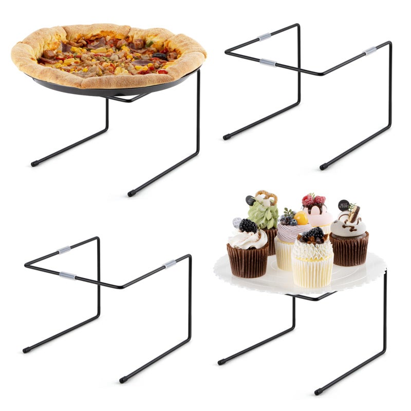 PUERSI 4 PCS Pizza Stand Holder with Non-Slip Pads, Black Metal Pizza Pan Display Stands, Food Platter Riser Serving Tray for Party Wedding - Image 1