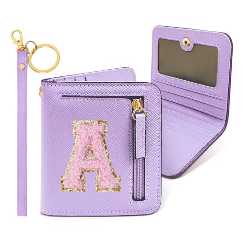 COSHAYSOO Birthday First Dance Recital Gifts Initial Wallet for Teen Girls 10 11 12 13 14 15 16 Year Old Small RFID Bifold Wristlet Wallets Purse Monogram Tween Girly Trendy Stuff Letter A Purple - Image 1