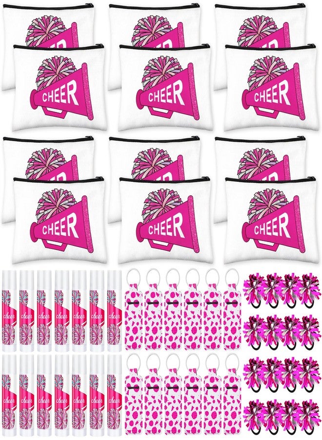 Bulyoou 48 Pcs Cheer Gifts Bulk for Team Cheer Gifts Bulk Include 12 Pcs Cheer Makeup Bag 12 Pcs Cheer Lip Balm 12 Pcs Lip Balm Holder 12 Pcs Hair Ropes for Women Cheerleader Teammates - Image 1