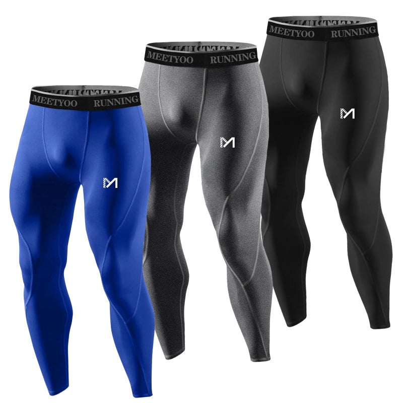 MEETYOO mens for Men, Cool Dry Sports Workout Running Tights Leggings Compression Pants, 3pcs-c, Medium US