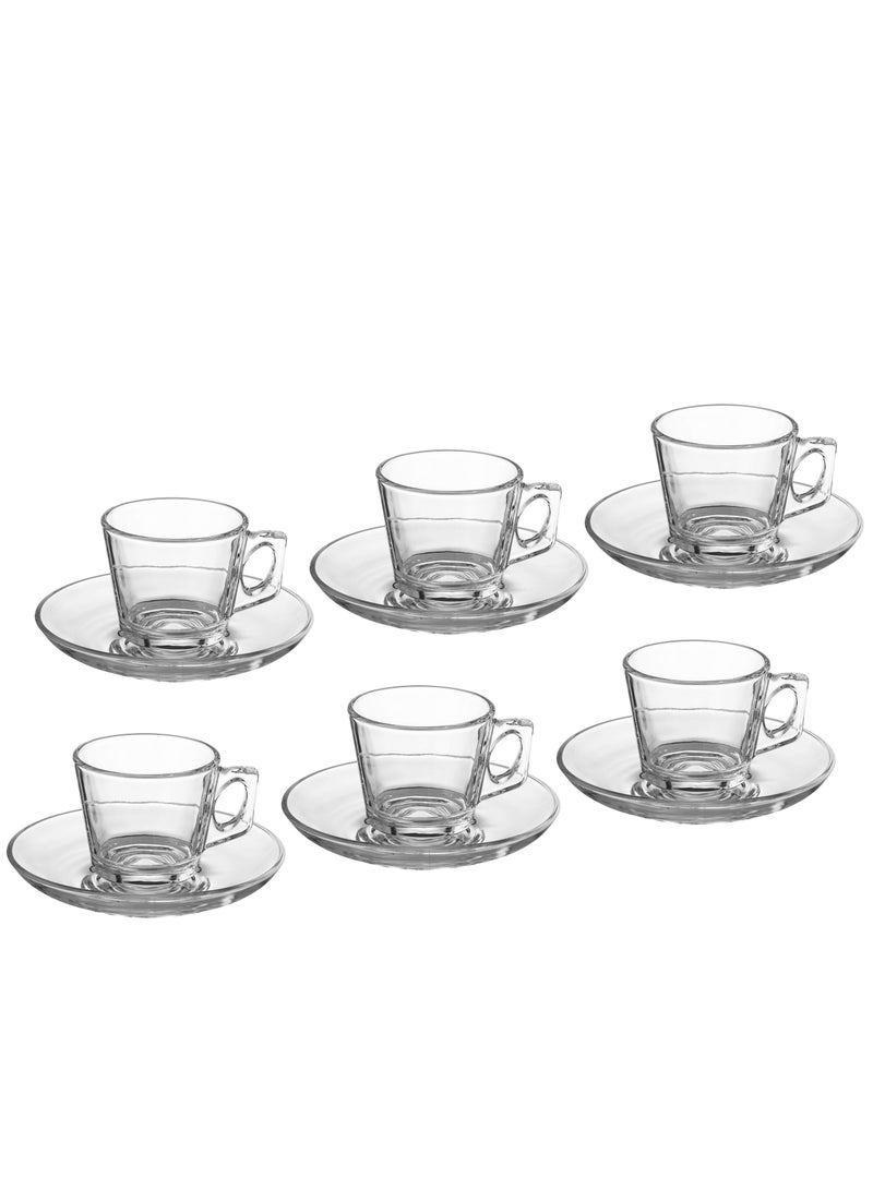 Dania Saudi coffee and espresso cups set, multi-purpose, 6 cups + 6 saucers, made of clear glass - Image 3