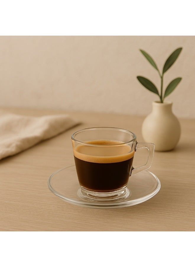 Dania Saudi coffee and espresso cups set, multi-purpose, 6 cups + 6 saucers, made of clear glass - Image 2