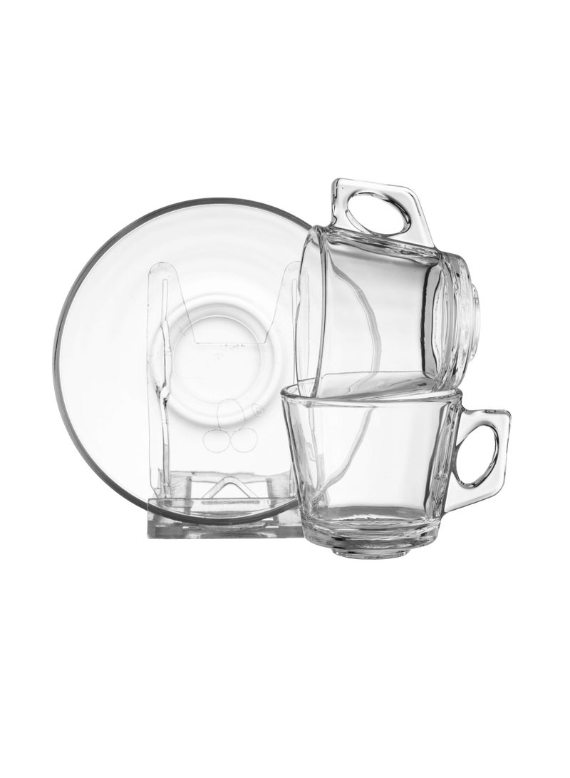 Dania Saudi coffee and espresso cups set, multi-purpose, 6 cups + 6 saucers, made of clear glass - Image 1