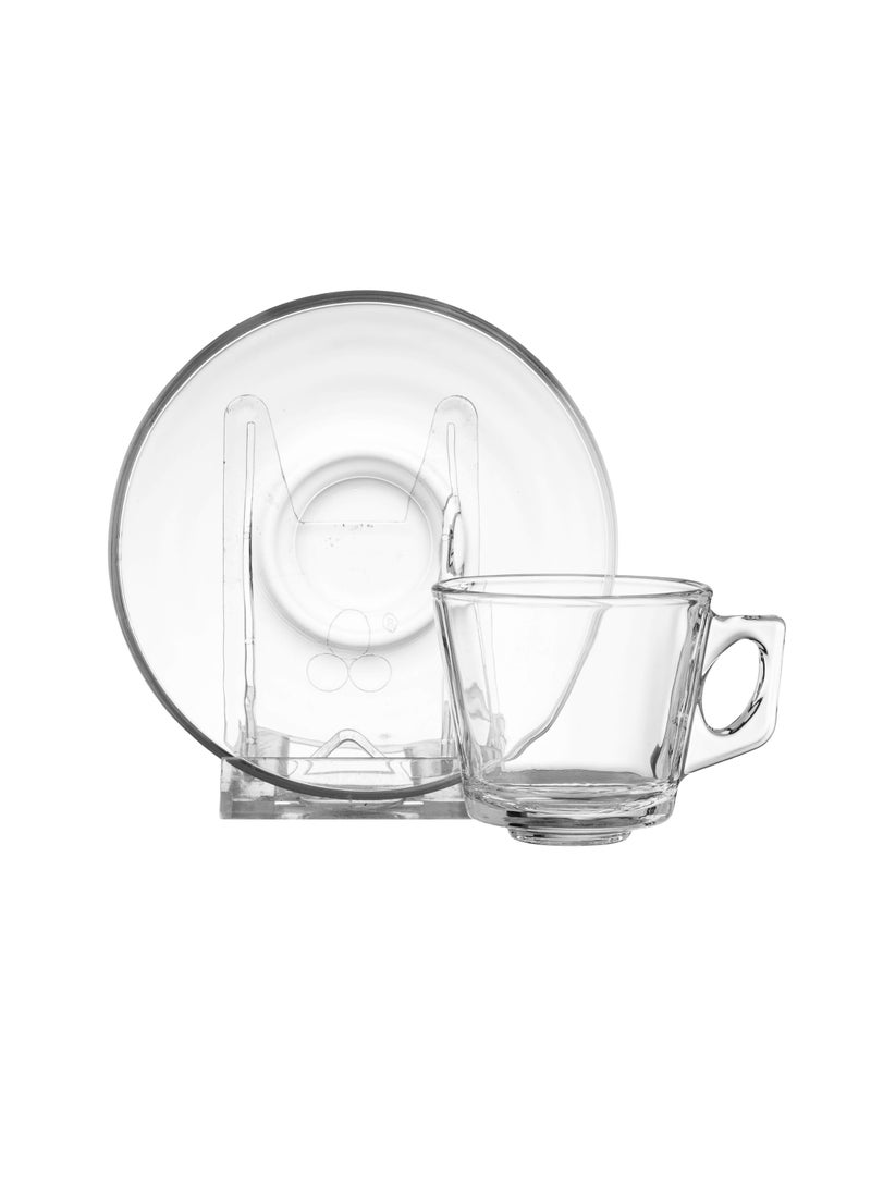 Dania Saudi coffee and espresso cups set, multi-purpose, 6 cups + 6 saucers, made of clear glass - Image 4
