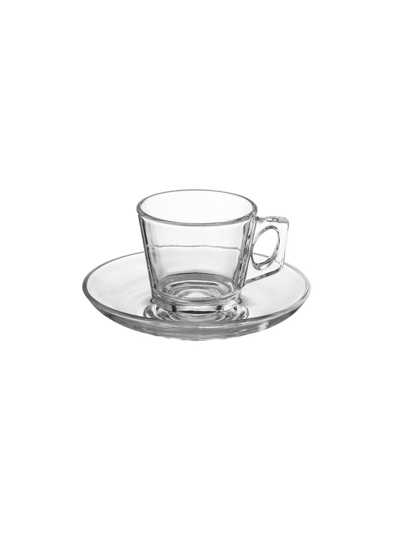 Dania Saudi coffee and espresso cups set, multi-purpose, 6 cups + 6 saucers, made of clear glass - Image 2