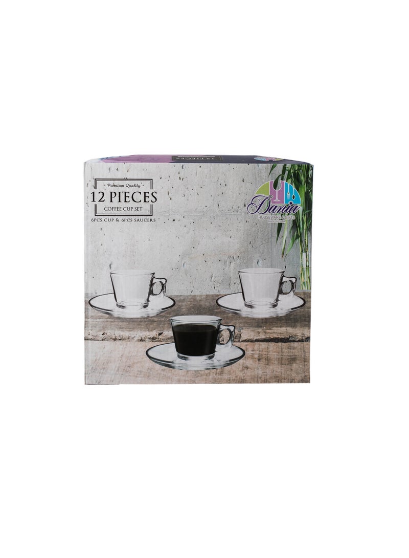 Dania Saudi coffee and espresso cups set, multi-purpose, 6 cups + 6 saucers, made of clear glass - Image 5