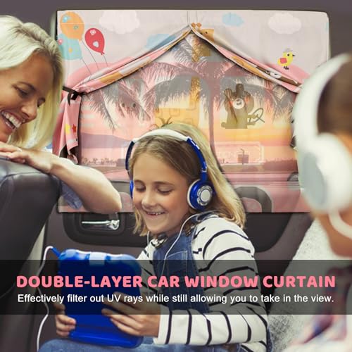 DIZA100 Car Window Shades, 2pcs Magnetic Car Curtains for Side Windows Privacy Full Covers/Half Shade Options, Cute Cartoon Auto Sunshades for Baby Protection Pink - Image 3